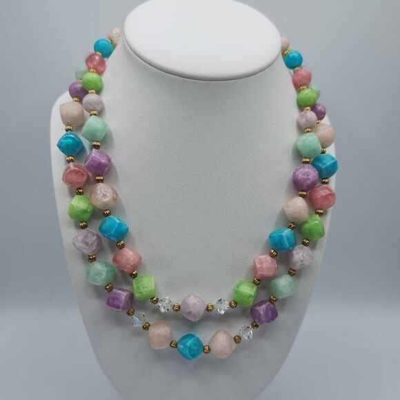 No Brand Jewelry - Vintage Colorful Double Strand Acrylic AB Accent Beaded Necklace Multicolor OS